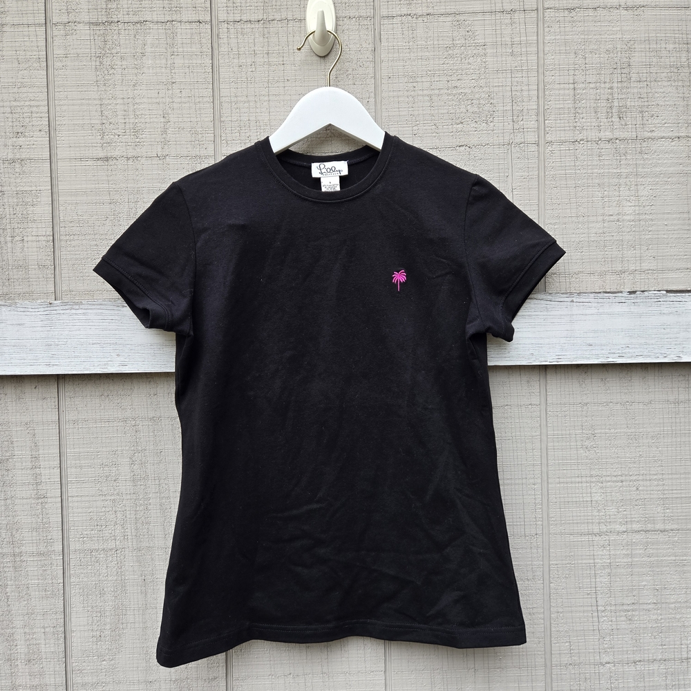LIKE NEW Lilly Pulitzer Black Preppy Casual Short Sleeve Palm Tree T-Shirt Small